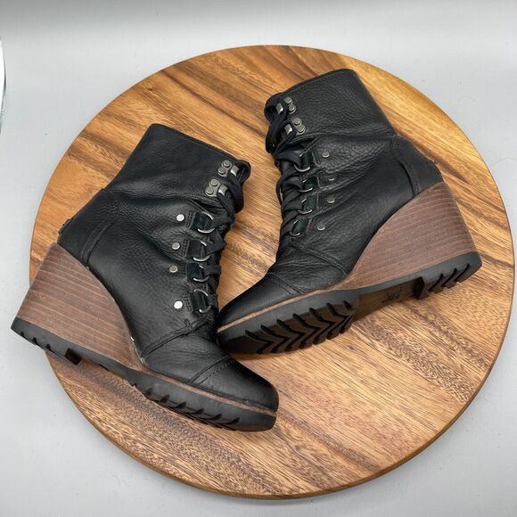 Sorel Womens 6.5 After Hours Wedge Boot Lace Up Leather Waterproof Wood Heel - Picture 6 of 8